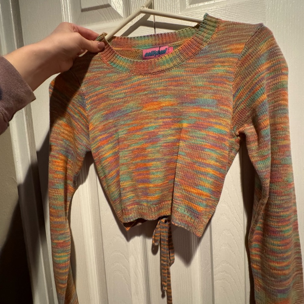 Edikted multi-color long sleeve knit crop top. Open back top. Size small